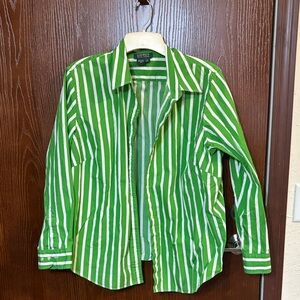 Green Striped Lauren Ralph Lauren Women's Shirt 2X EUC